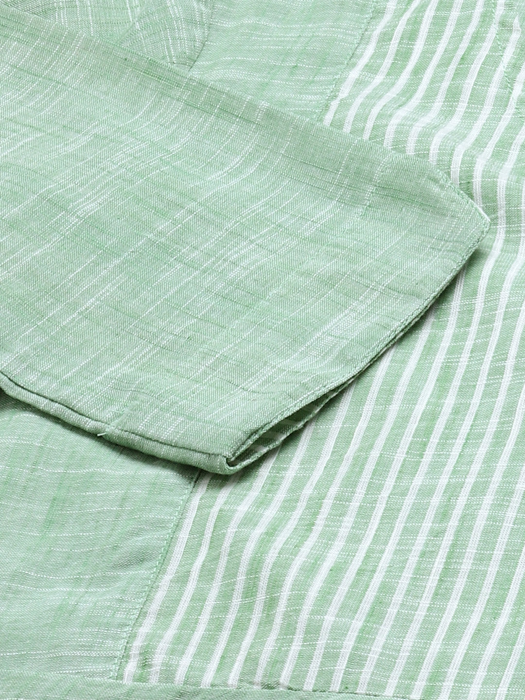 Jompers Women Green Pure Cotton Striped Pleated Kurta | Grocsy