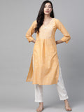 Jompers Women Yellow Pure Cotton Striped Pleated Kurta | Grocsy