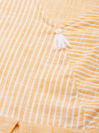 Jompers Women Yellow Pure Cotton Striped Pleated Kurta | Grocsy