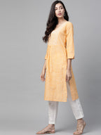 Jompers Women Yellow Pure Cotton Striped Pleated Kurta | Grocsy
