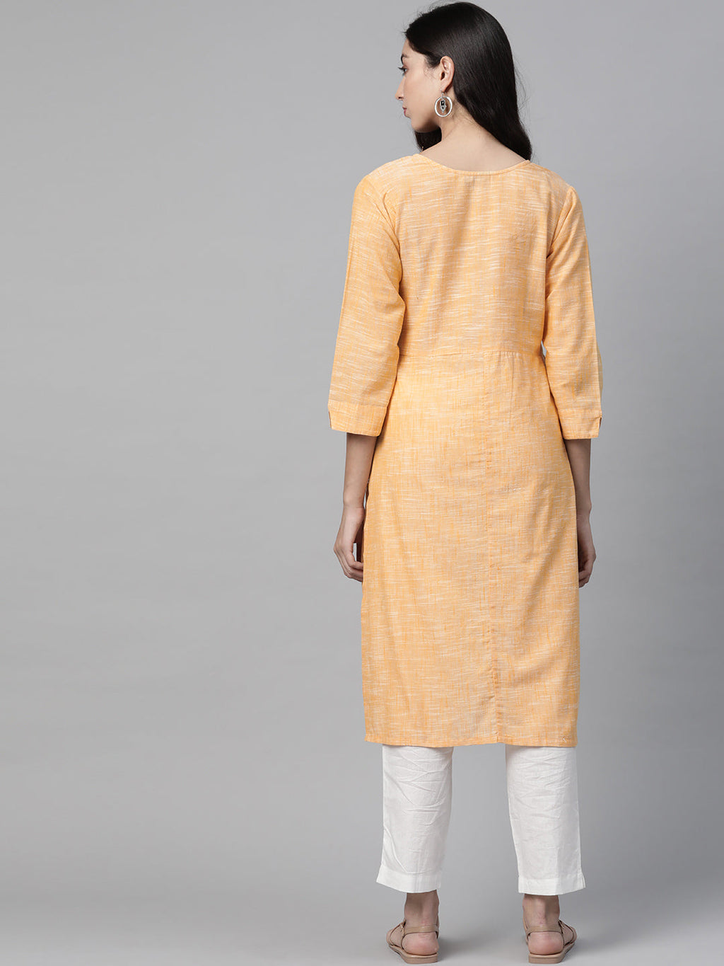 Jompers Women Yellow Pure Cotton Striped Pleated Kurta | Grocsy