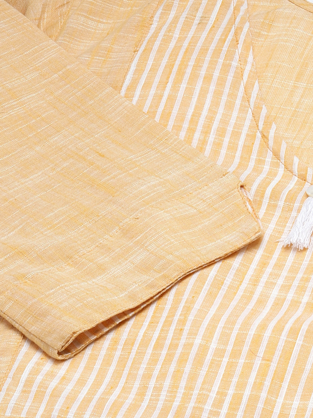 Jompers Women Yellow Pure Cotton Striped Pleated Kurta | Grocsy