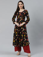 Jompers Women Black & Red Floral Printed Floral Anarkali Kurta | Grocsy