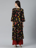 Jompers Women Black & Red Floral Printed Floral Anarkali Kurta | Grocsy