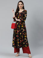 Jompers Women Black & Red Floral Printed Floral Anarkali Kurta | Grocsy