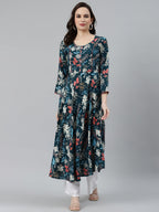 Jompers Women Blue & Pink Floral Printed Floral Anarkali Kurta | Grocsy