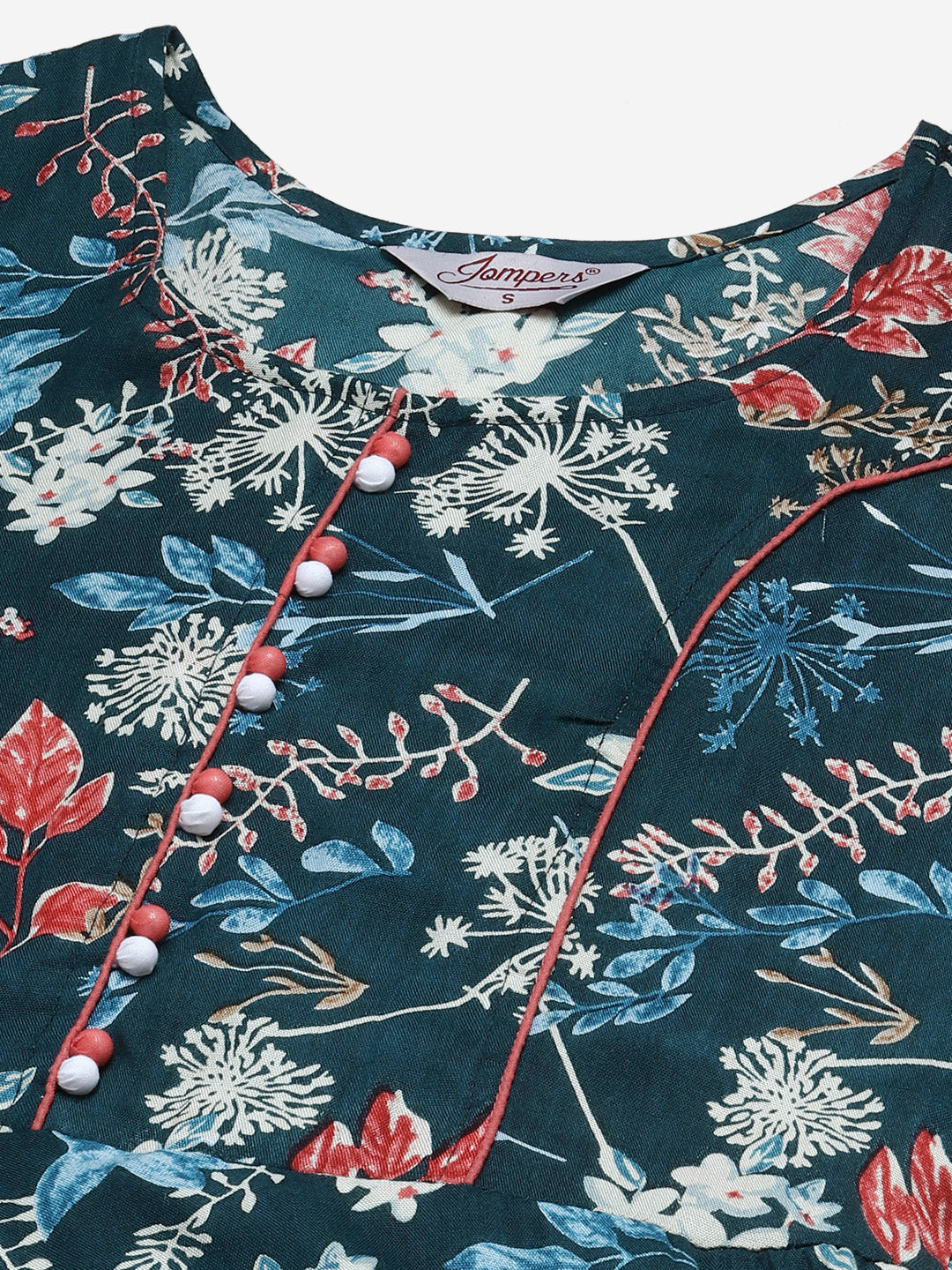 Jompers Women Blue & Pink Floral Printed Floral Anarkali Kurta | Grocsy