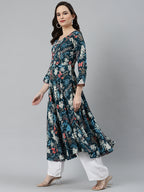 Jompers Women Blue & Pink Floral Printed Floral Anarkali Kurta | Grocsy
