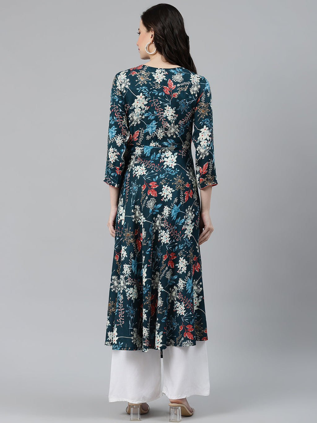 Jompers Women Blue & Pink Floral Printed Floral Anarkali Kurta | Grocsy