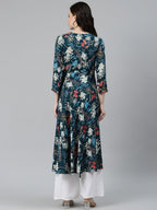 Jompers Women Blue & Pink Floral Printed Floral Anarkali Kurta | Grocsy