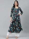 Jompers Women Blue & Pink Floral Printed Floral Anarkali Kurta | Grocsy