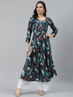 Jompers Women Blue & Pink Floral Printed Floral Anarkali Kurta | Grocsy