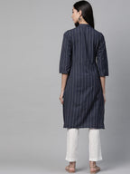Jompers Women Navy Blue & White Striped Indigo Fusion Kurta | Grocsy