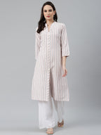 Jompers Women White & Orange Striped Indigo Fusion Kurta | Grocsy