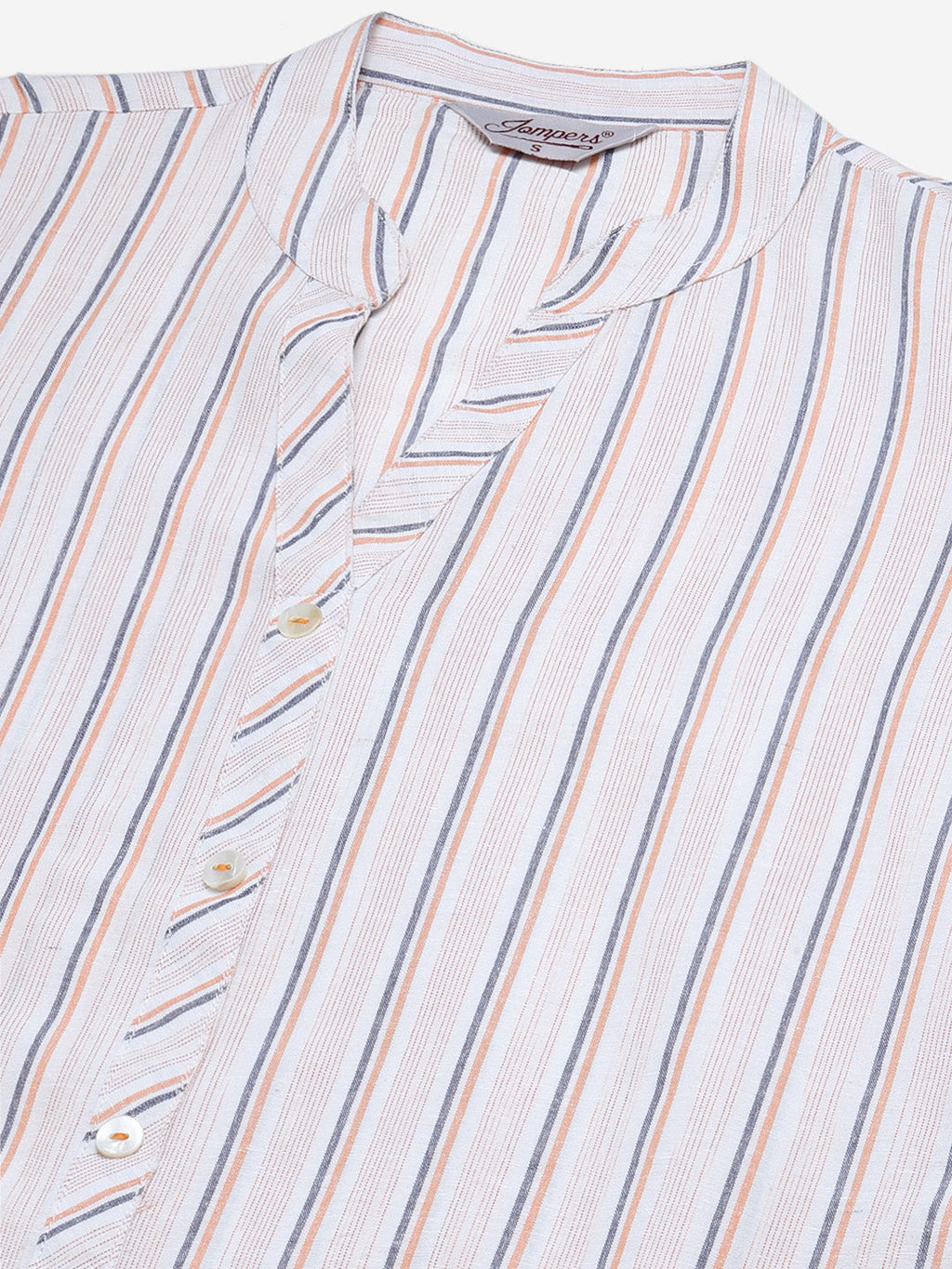 Jompers Women White & Orange Striped Indigo Fusion Kurta | Grocsy