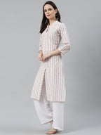 Jompers Women White & Orange Striped Indigo Fusion Kurta | Grocsy