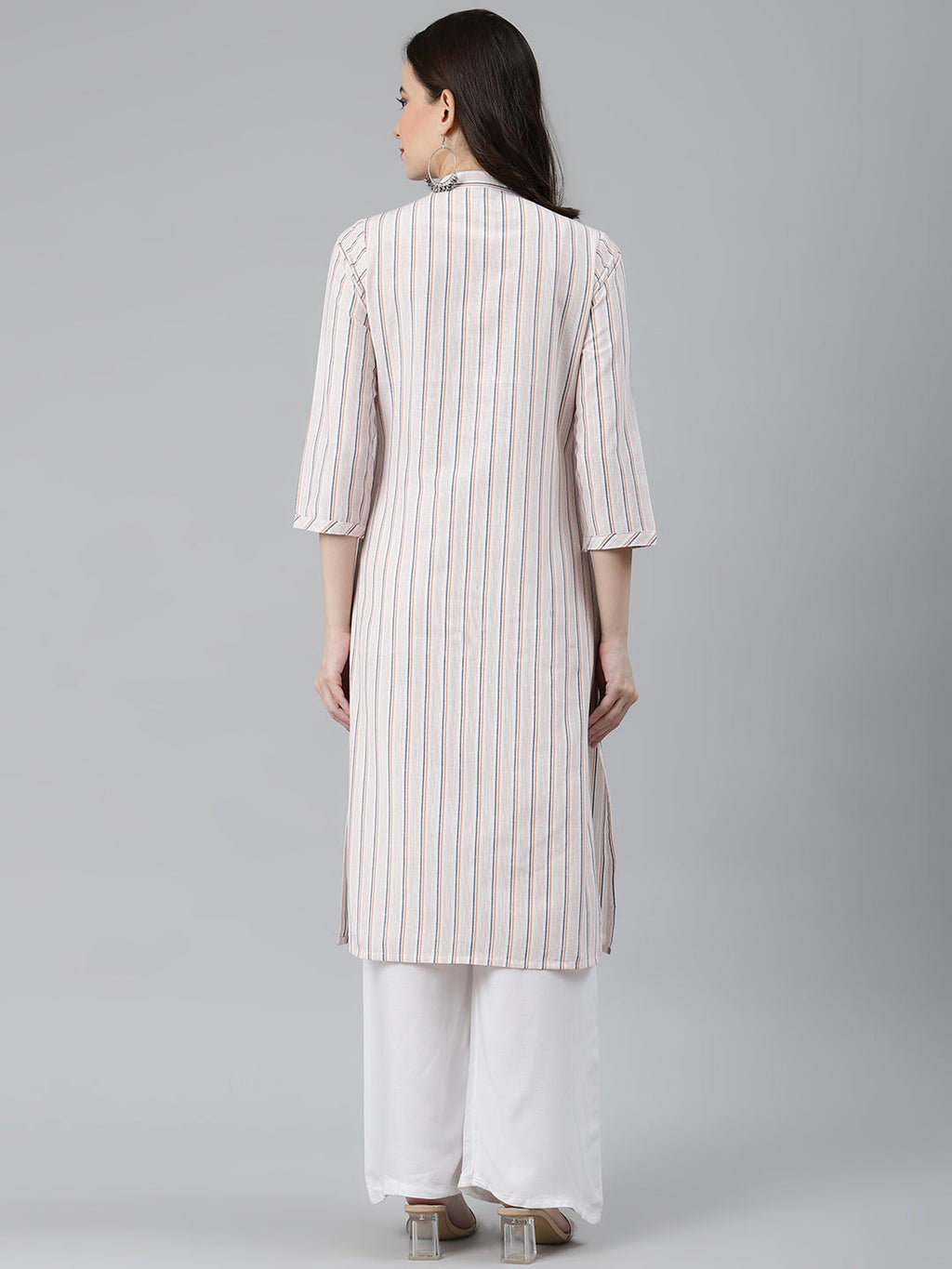 Jompers Women White & Orange Striped Indigo Fusion Kurta | Grocsy