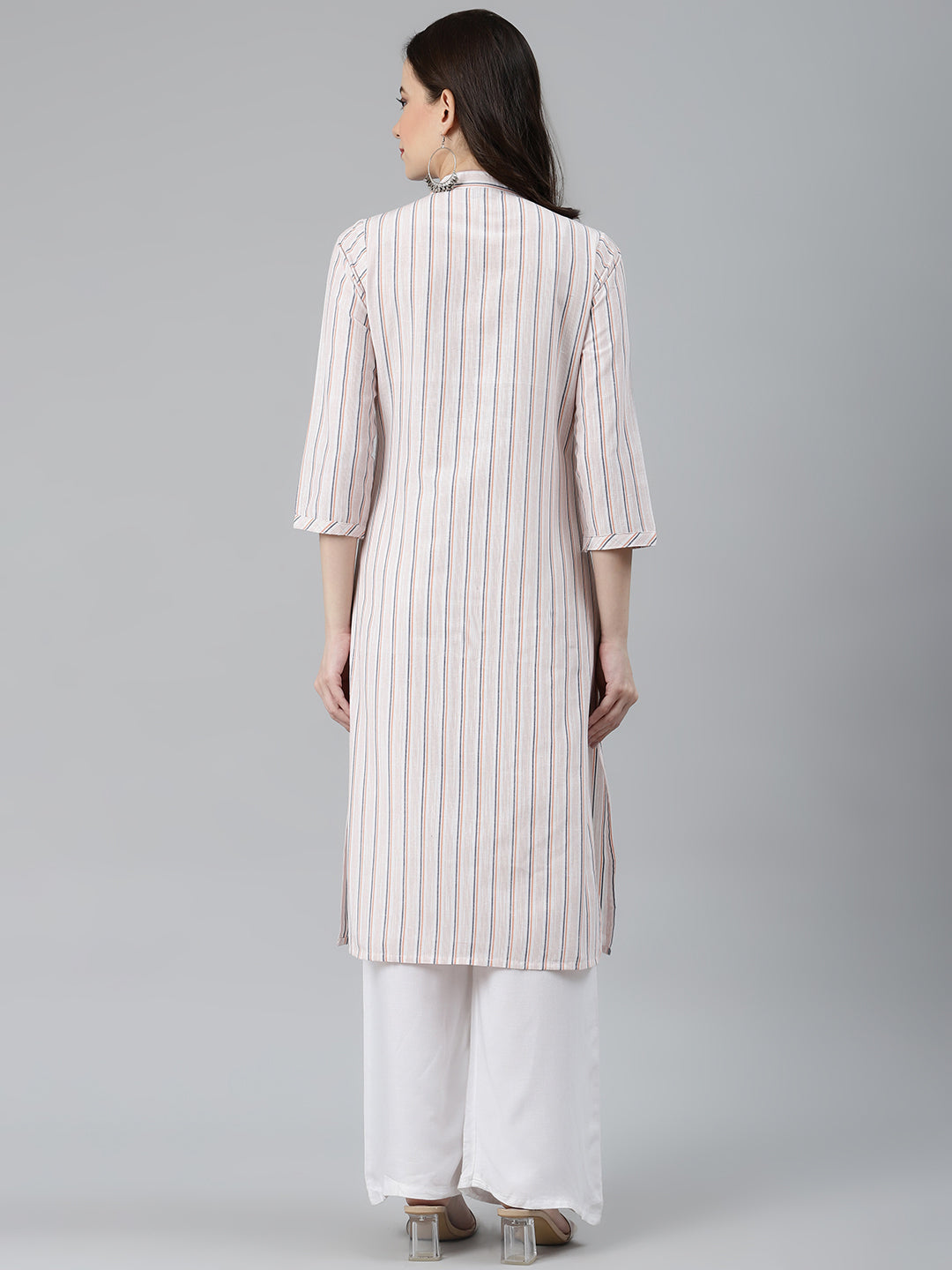 Jompers Women White & Orange Striped Indigo Fusion Kurta | Grocsy