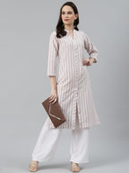 Jompers Women White & Orange Striped Indigo Fusion Kurta | Grocsy
