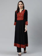 Jompers Women Black & Brown Printed Yoke Design Anarkali Kurta | Grocsy