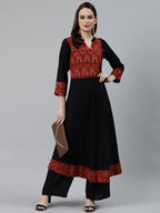 Jompers Women Black & Brown Printed Yoke Design Anarkali Kurta | Grocsy
