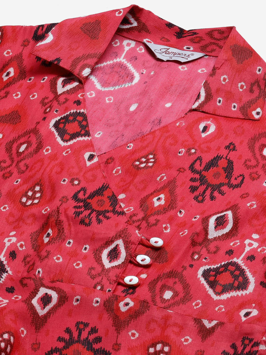 Jompers Women Coral Red & Black Ethnic Motifs Printed Angrakha Anarkali Kurta | Grocsy