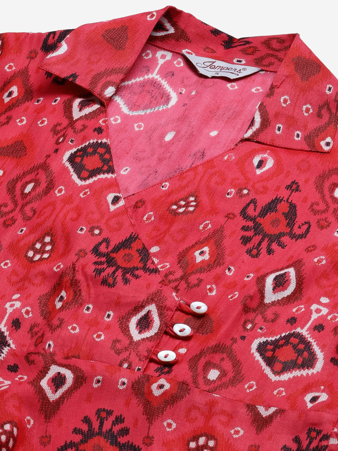 Jompers Women Coral Red & Black Ethnic Motifs Printed Angrakha Anarkali Kurta | Grocsy