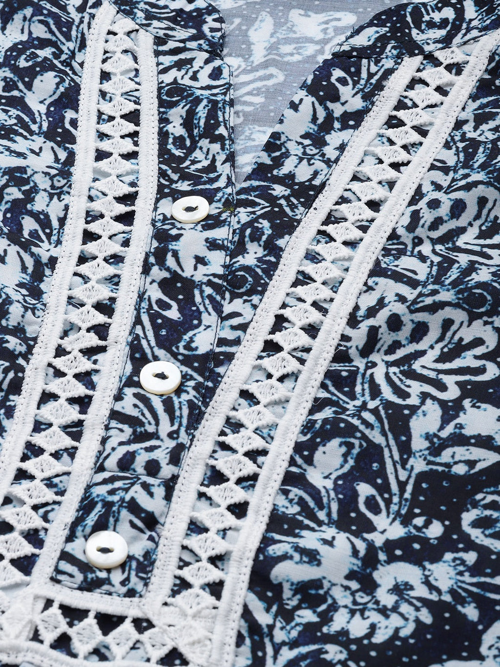 Jompers Women Navy Blue & Off White Ethnic Motifs Printed Kurta | Grocsy