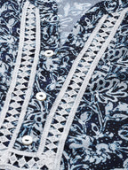 Jompers Women Navy Blue & Off White Ethnic Motifs Printed Kurta | Grocsy