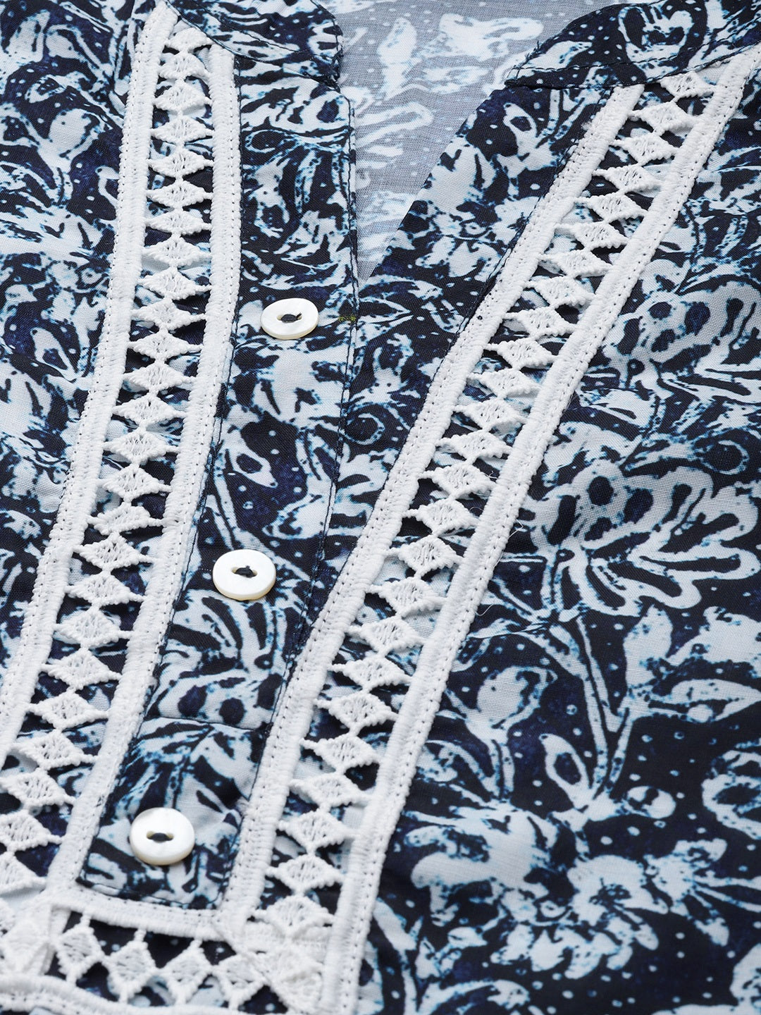 Jompers Women Navy Blue & Off White Ethnic Motifs Printed Kurta | Grocsy