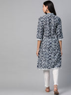 Jompers Women Navy Blue & Off White Ethnic Motifs Printed Kurta | Grocsy