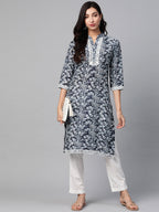 Jompers Women Navy Blue & Off White Ethnic Motifs Printed Kurta | Grocsy