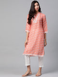 Jompers Women Orange & Off White Ethnic Motifs Printed Kurta | Grocsy