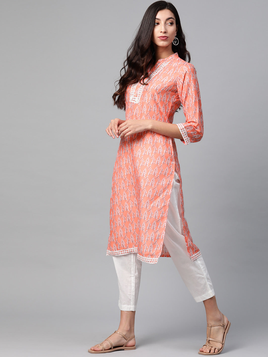 Jompers Women Orange & Off White Ethnic Motifs Printed Kurta | Grocsy