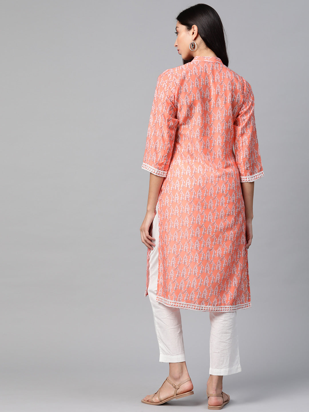 Jompers Women Orange & Off White Ethnic Motifs Printed Kurta | Grocsy