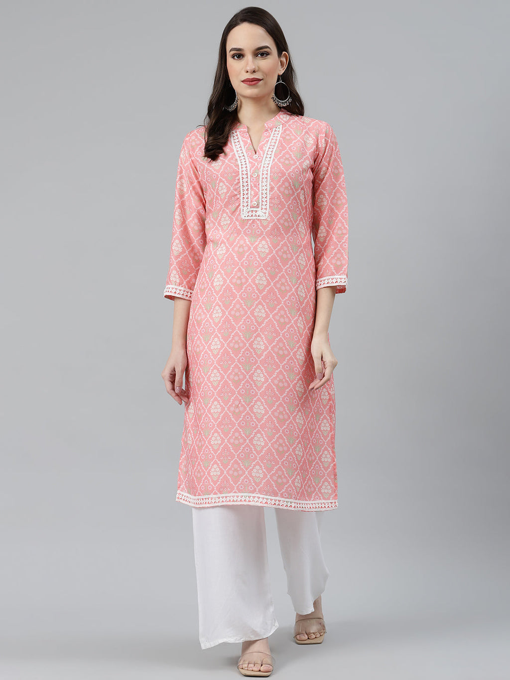 Jompers Women Pink & Off White Floral Printed Kurta | Grocsy
