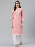 Jompers Women Pink & Off White Floral Printed Kurta | Grocsy