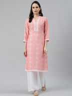 Jompers Women Pink & Off White Floral Printed Kurta | Grocsy