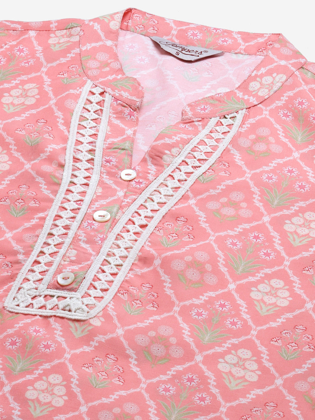Jompers Women Pink & Off White Floral Printed Kurta | Grocsy