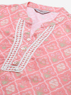 Jompers Women Pink & Off White Floral Printed Kurta | Grocsy