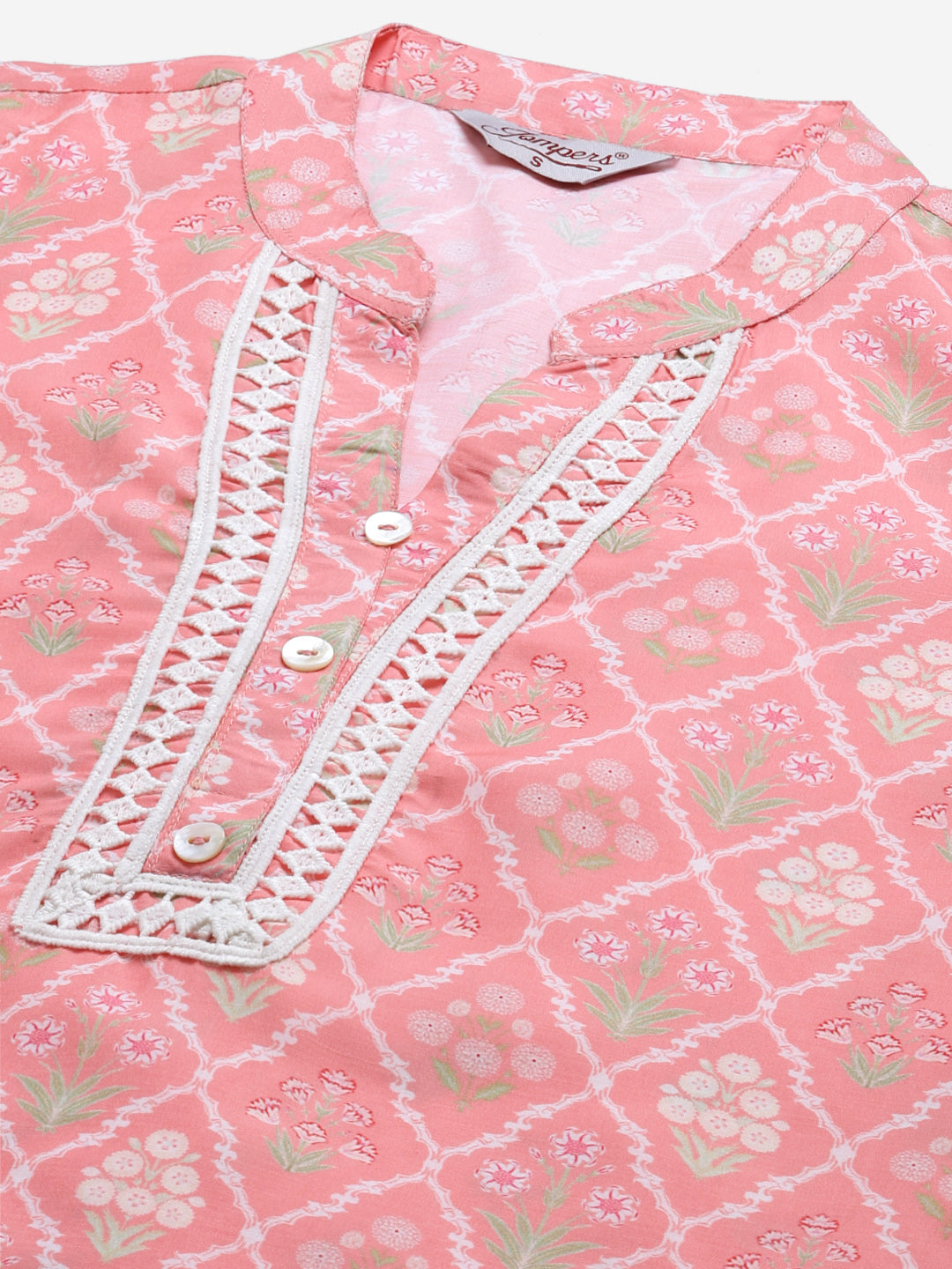 Jompers Women Pink & Off White Floral Printed Kurta | Grocsy