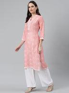 Jompers Women Pink & Off White Floral Printed Kurta | Grocsy