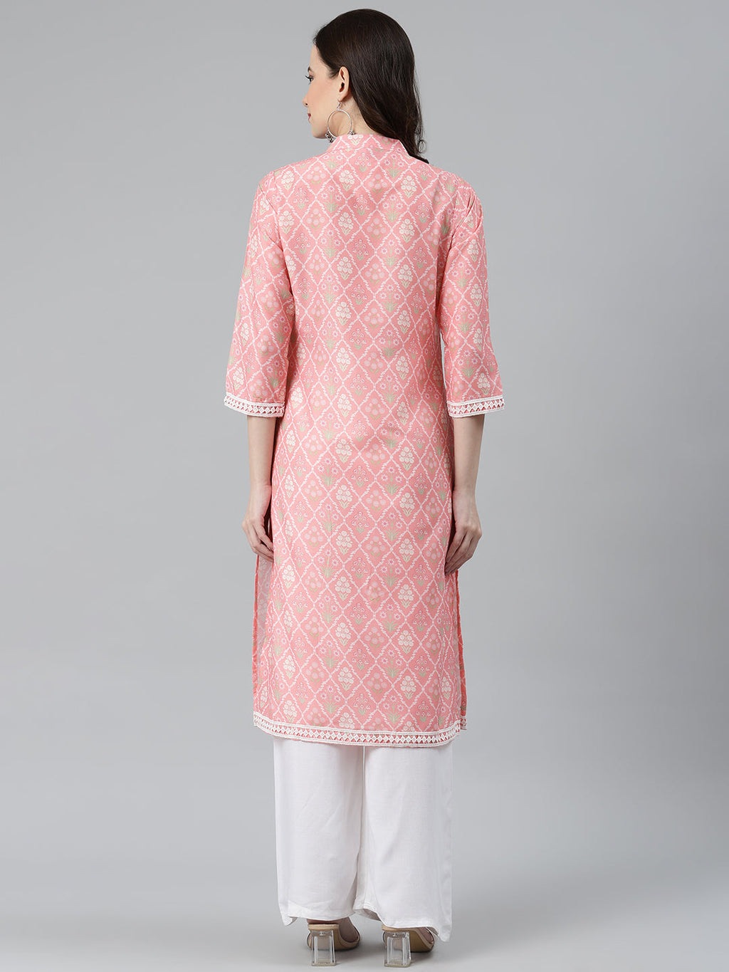 Jompers Women Pink & Off White Floral Printed Kurta | Grocsy