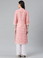 Jompers Women Pink & Off White Floral Printed Kurta | Grocsy