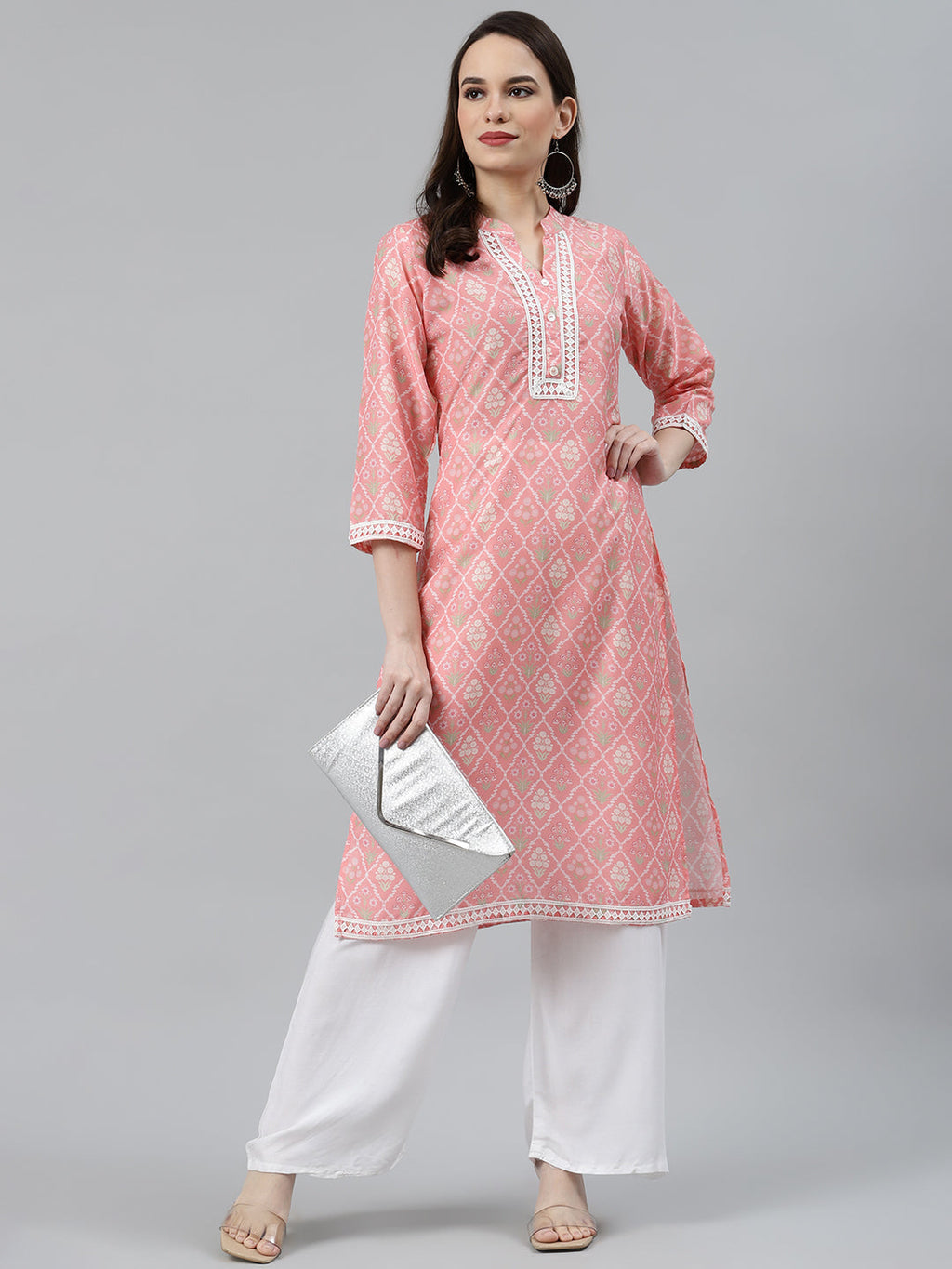 Jompers Women Pink & Off White Floral Printed Kurta | Grocsy