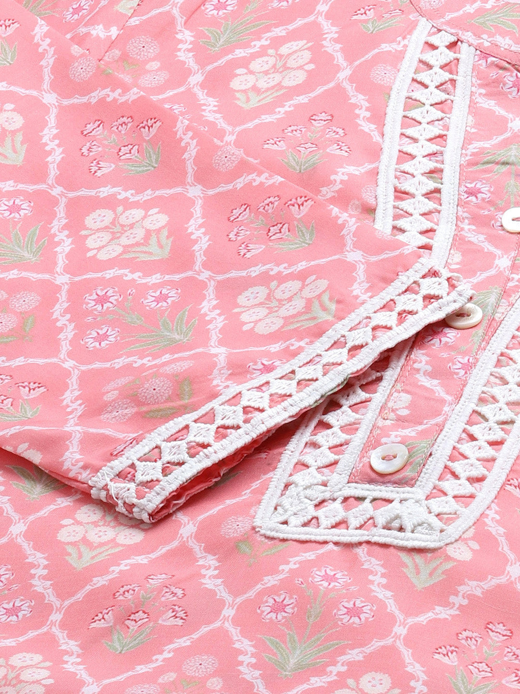 Jompers Women Pink & Off White Floral Printed Kurta | Grocsy