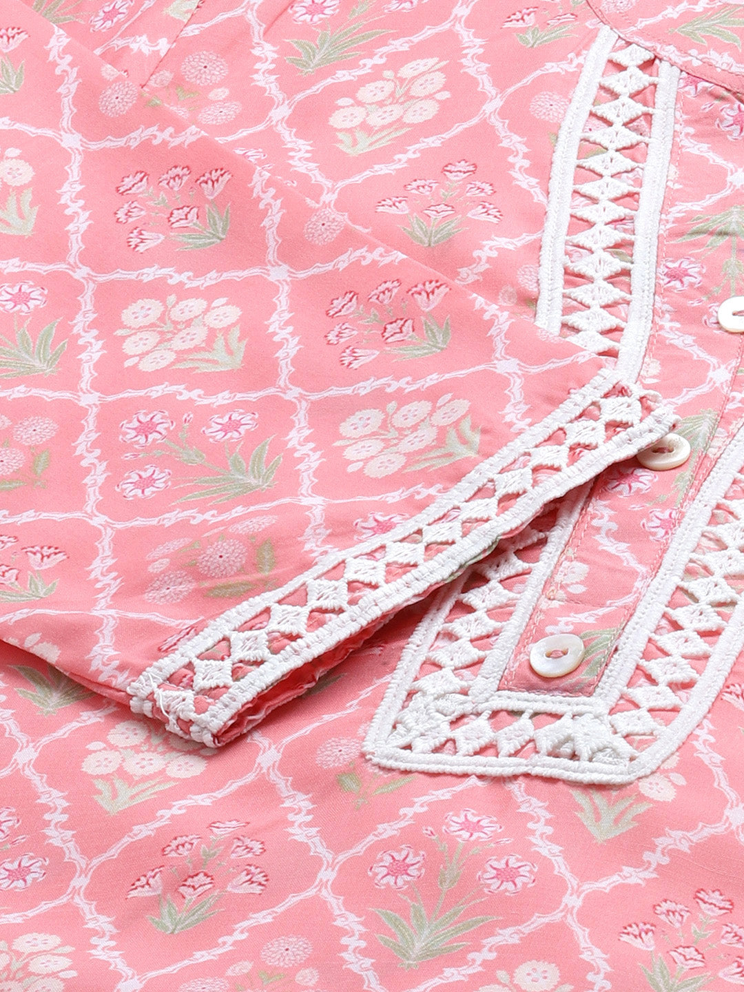 Jompers Women Pink & Off White Floral Printed Kurta | Grocsy