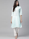 Jompers Women Sky Blue & Off White Floral Printed Kurta | Grocsy