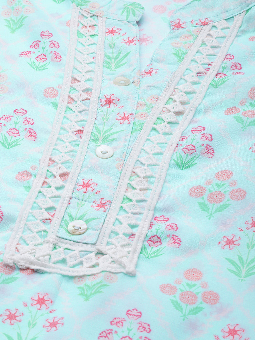 Jompers Women Sky Blue & Off White Floral Printed Kurta | Grocsy