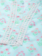 Jompers Women Sky Blue & Off White Floral Printed Kurta | Grocsy